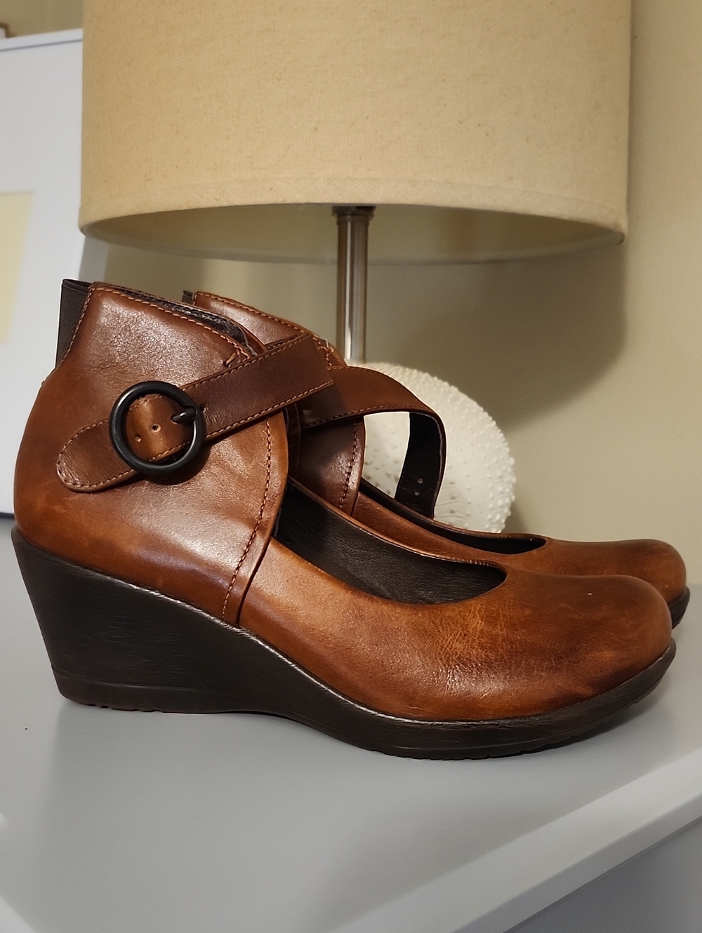 Dansko Brown Platform Mary Jane with Button Strap